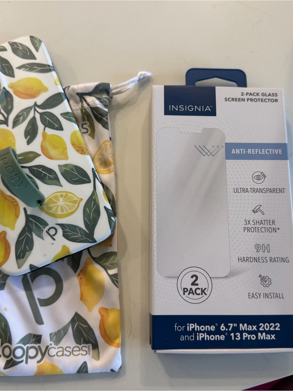 Loopy Lemon Grove case & 2-pack Insignia screen protector for iPhone 13 ProMax